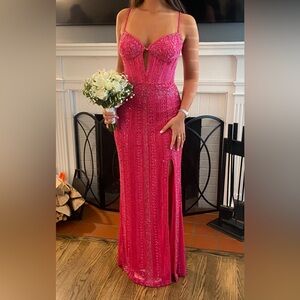 JOVANI Sparkling Gown with Sweetheart Neckline and Thigh-High Slit SKU:42541